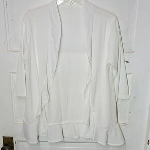 Elegant White Women's Ruffle Cardigan